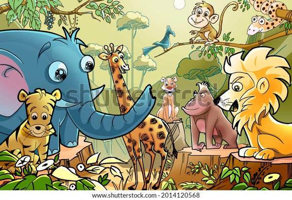 3d wallpaper, cartoon animals sketch for kids