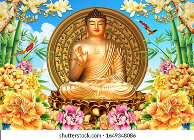 3D Wallpaper Design With Buddha Background