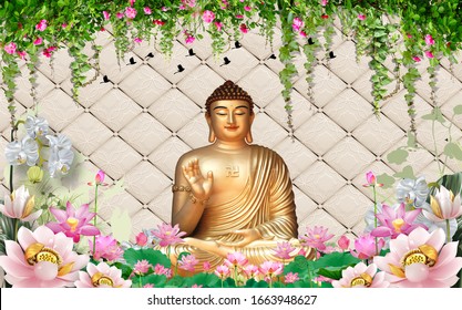 3D Wallpaper Design With Buddha Background