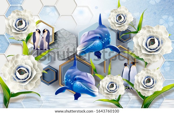 3D wallpaper design with florals background