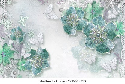 写真用の花と宝石を使った3d壁紙デザイン のイラスト素材 Shutterstock