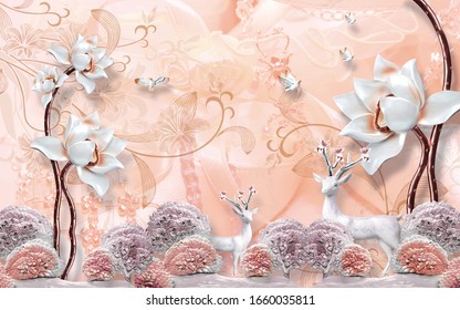 3D wallpaper design with florals for photomural background 
