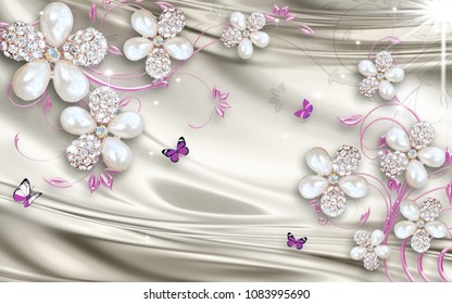 3D Wallpaper Design with jewels