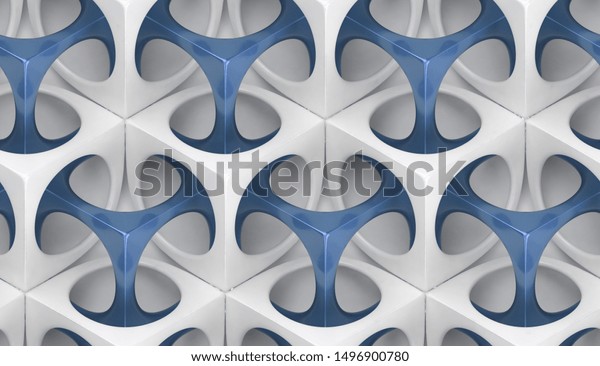 3D Wallpaper futuristic grid white and blue shapes on white stucco background. High quality seamless realistic texture.