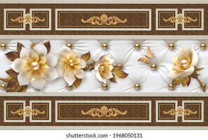 3D wallpaper for home interior classic decorations background Flowers  Classic bedroom interior illustration 3d wall art