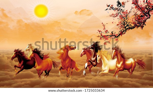 3d wallpaper horses running background