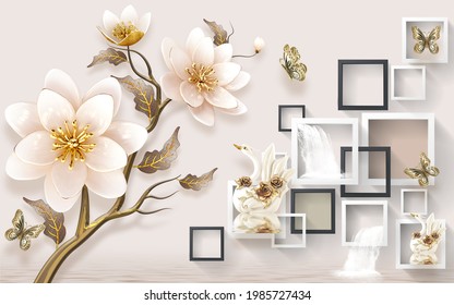 3d Wallpaper Illustration Of Flower Background 