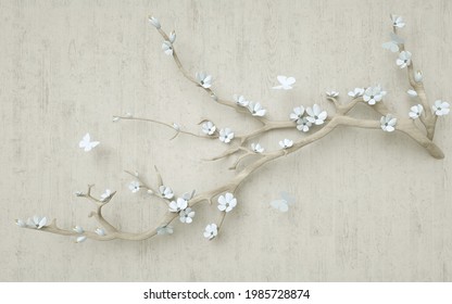 3d wallpaper illustration of flower background Silver