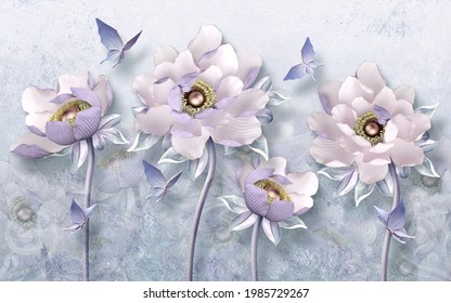 3d Wallpaper Illustration Of Flower Background Violet
