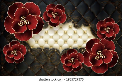 3d wallpaper illustration of flower background Red and hidden black flowers 