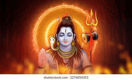 3d Wallpaper of Lord Shiv with Fire and Sun Rays, God Mahadev 3D illustration Red Circle rings on back of fire and rays God Mahadev Doing Meditation