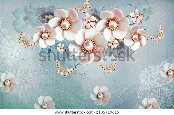 3D wallpaper mural flower beautiful design and butterfly for interior and surface