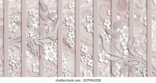 3d Wallpaper, Pale Pink Marble Background, Vertical Stripes	