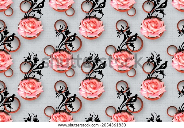 3d Wallpaper Red Rose Flower Circle Stock Illustration 2054361830