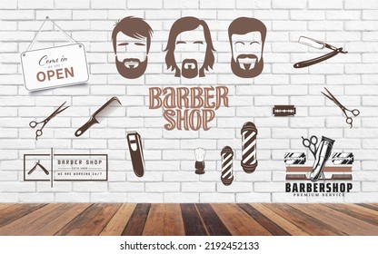 3D wallpaper showing a set of barber tools for barbershops - Powered by Shutterstock