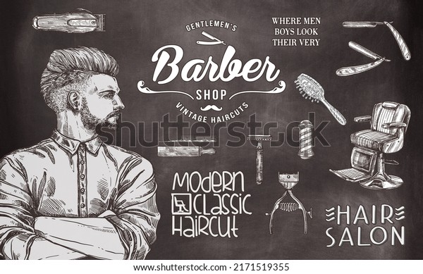 3D wallpaper showing a set of barber tools for barbershops.