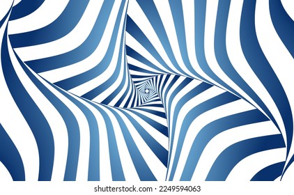 3d wallpaper and stretch ceiling decoration image. Bright blue color tunnel pattern. High resolution optical illusion image.
