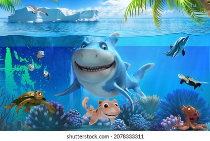 3d wallpaper, Underwater world for kids