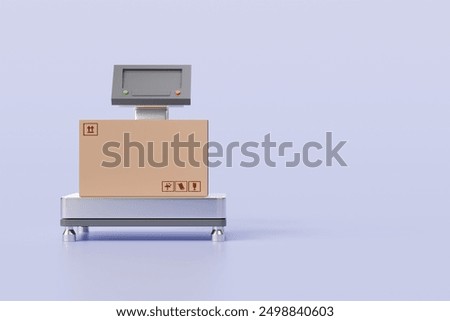 3d Warehouse scale with parcel boxes icon on isolated purple background. Transportation cargo concept. logistic and Warehouse concept. Minimal Industrial scale, Shipping package scales icon. 3d render