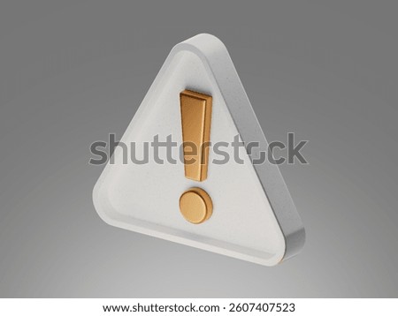 3D warning icon with exclamation mark, representing errors, alerts, urgency, or caution messages. White theme suitable for interfaces or notifications.