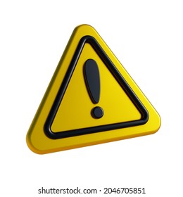 3d Warning Sign Icon Isolated On White Background. Attention Danger Caution Symbol. Exclamation Mark Yellow And Black. 3d Render Illustration