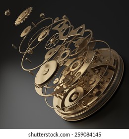 3d watch mechanism. Close up. technology abstract background. High resolution 