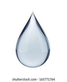 3D Water Drop On White Isolated With Clipping Path