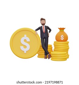 3d Wealthy Investor With Profit Money Illustration