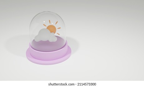 3d Weather Icon, Cloud With Sunny  In Glass Box, 3d Render