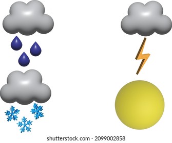 3D Weather Signs. Rain, Snow, Lightning And Sun 