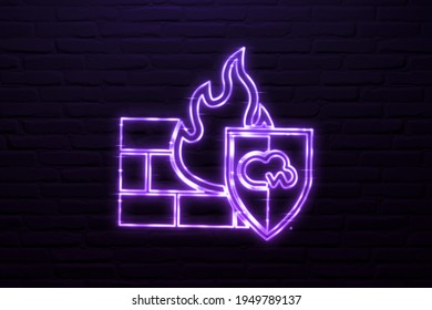 3d Web Application Firewall Icon Neon Style