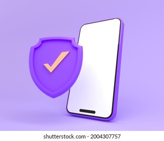 3D Web Technology Elements. 
Shield With Phone On Protect Platform.
Management And Commercial Facilities From Money Trading. Like E-commerce Coin Icons. 3d Render Illustration