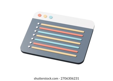 3d website browser window icon. website layout concept. Minimal cartoon web page ui ux panel for website header banner. isolated on white background. 3d render.