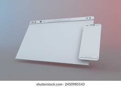 3D website interface for laptop and smartphone with white windows. Browser Safari, Chrome, Firefox, Edge, Browser interface concept