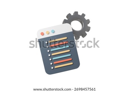 3d website settings window icon. configuration customization concept. Minimal cartoon browser ui gear cog for app banner hero. isolated on white background. 3d render.