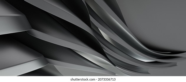 3D White Abstract Panoramic Background. Minimal Striped Wallpaper