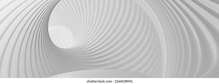 3d White Background Of Spiral Smooth Surfaces As An Architectural Concept, Empty Space For Advertising, Photo Wallpaper, Cover For A Presentation On The Theme Of A Modern City. 3d Rendering