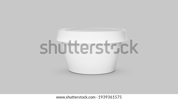 3D white and black round\
container for cream, butter, melted cheese or margarine spread.\
Perspective view isolated on gray background. Packaging mockup\
image.