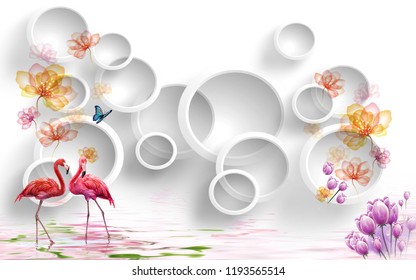 3D White circle with two ducks, 3d rendering.