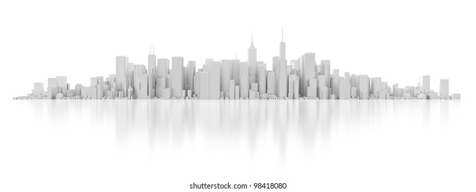 3D White City Isolated On Mirror Background