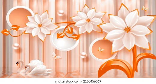 3d White Flower Wallpaperwhite Circles Line Stock Illustration