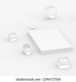 3d white gray minimal studio background. Abstract 3d geometric shape object illustration render.  Display for cosmetics and beauty fashion product.