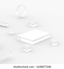 3d white gray minimal studio background. Abstract 3d geometric shape object illustration render.  Display for cosmetics and beauty fashion product.