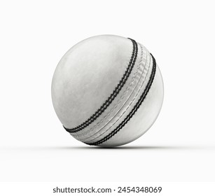 3D White Leather Stitched ODI One Day International Cricket Ball On White Background 3D Illustration