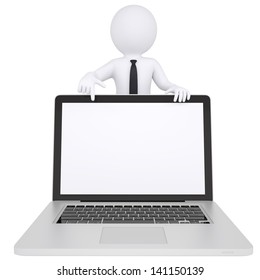 3d White Man Points Finger Laptop Stock Illustration 141150139 ...