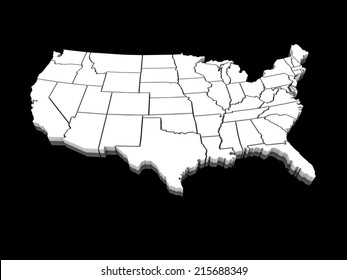 3D white map of the united states of america