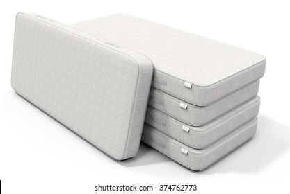 3d White Mattress Stack On White Background