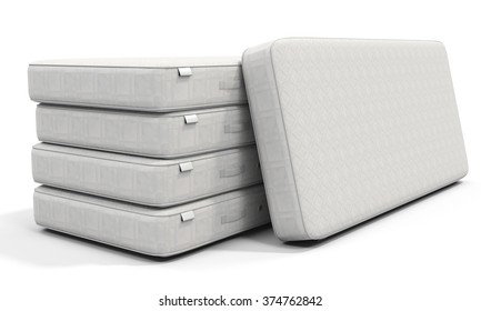 3d White Mattress Stack On White Background