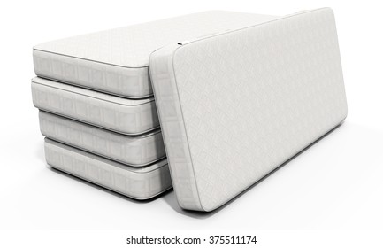 3d White Mattress Stack On White Background