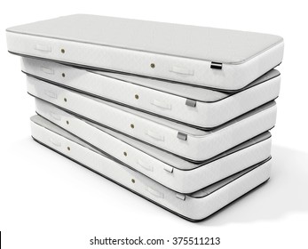 3d White Mattress Stack On White Background